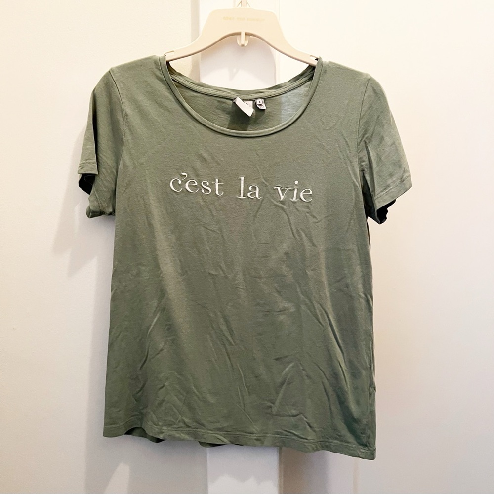 Ichi Cโestโ La Vie Green Short Sleeve Cotton Tee